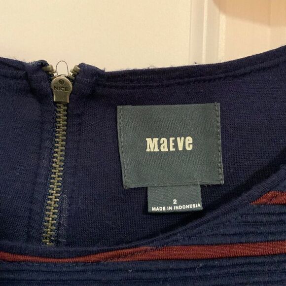 Anthropologie Maeve Navy Blue Striped Brenna Fit Flare Dress Sz 2 - Picture 5 of 13